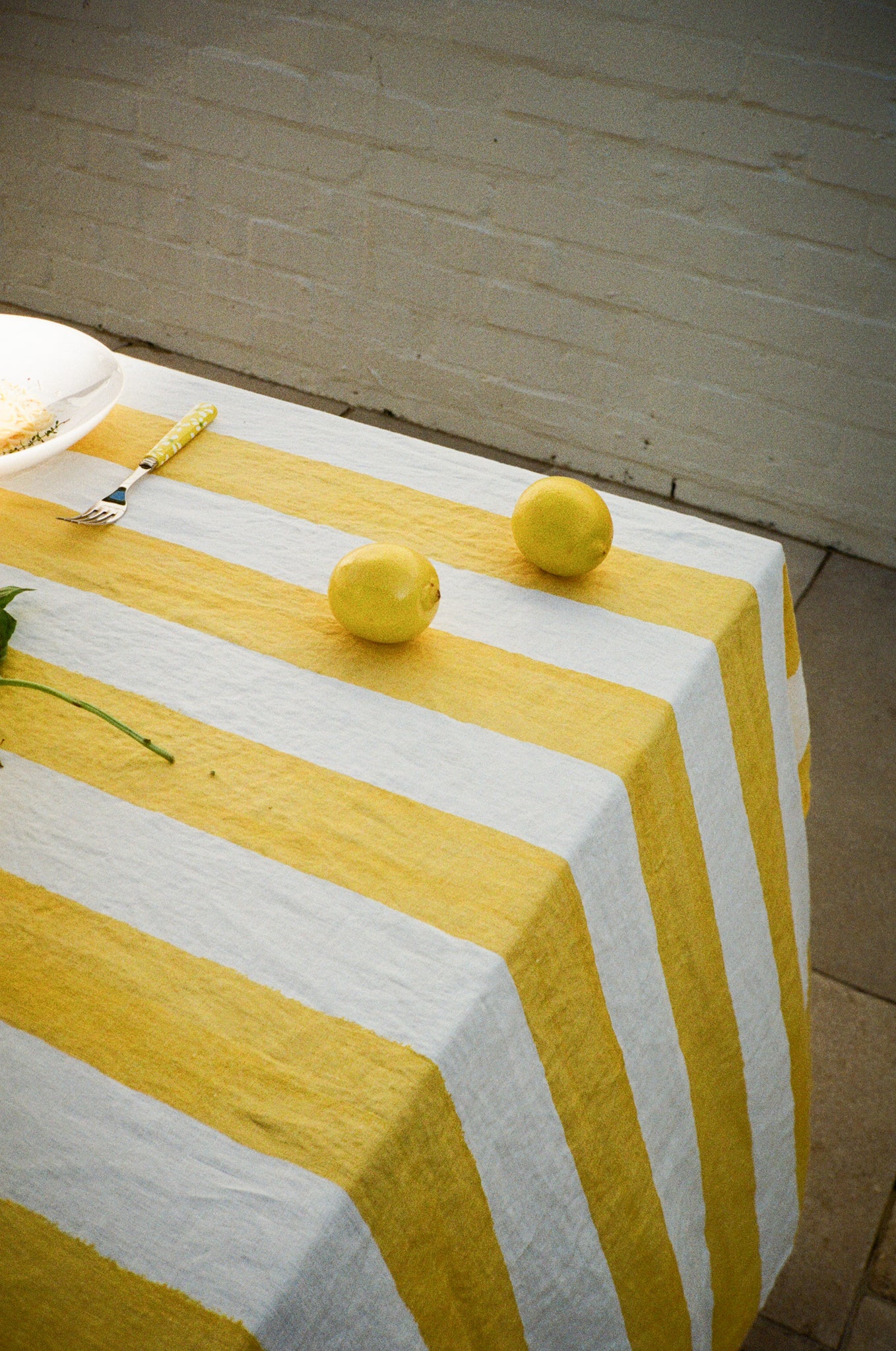 Stripe Linen Tablecloth - Yellow & White