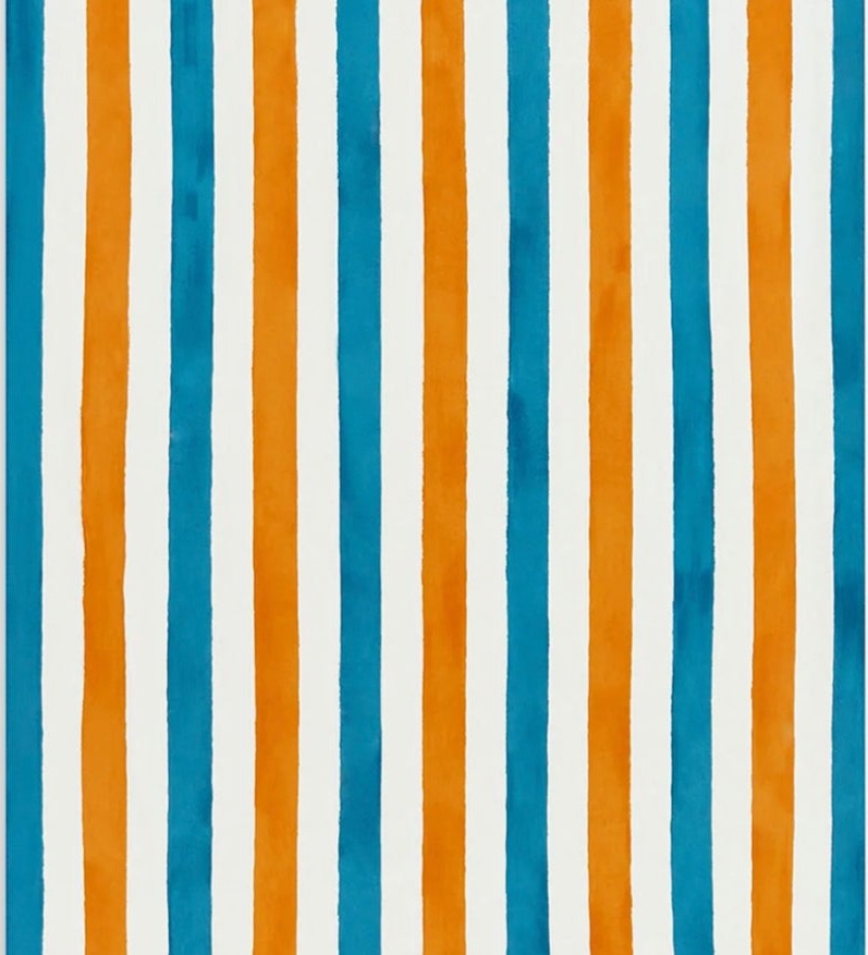 Stripe Linen Tablecloth - Orange & Blue