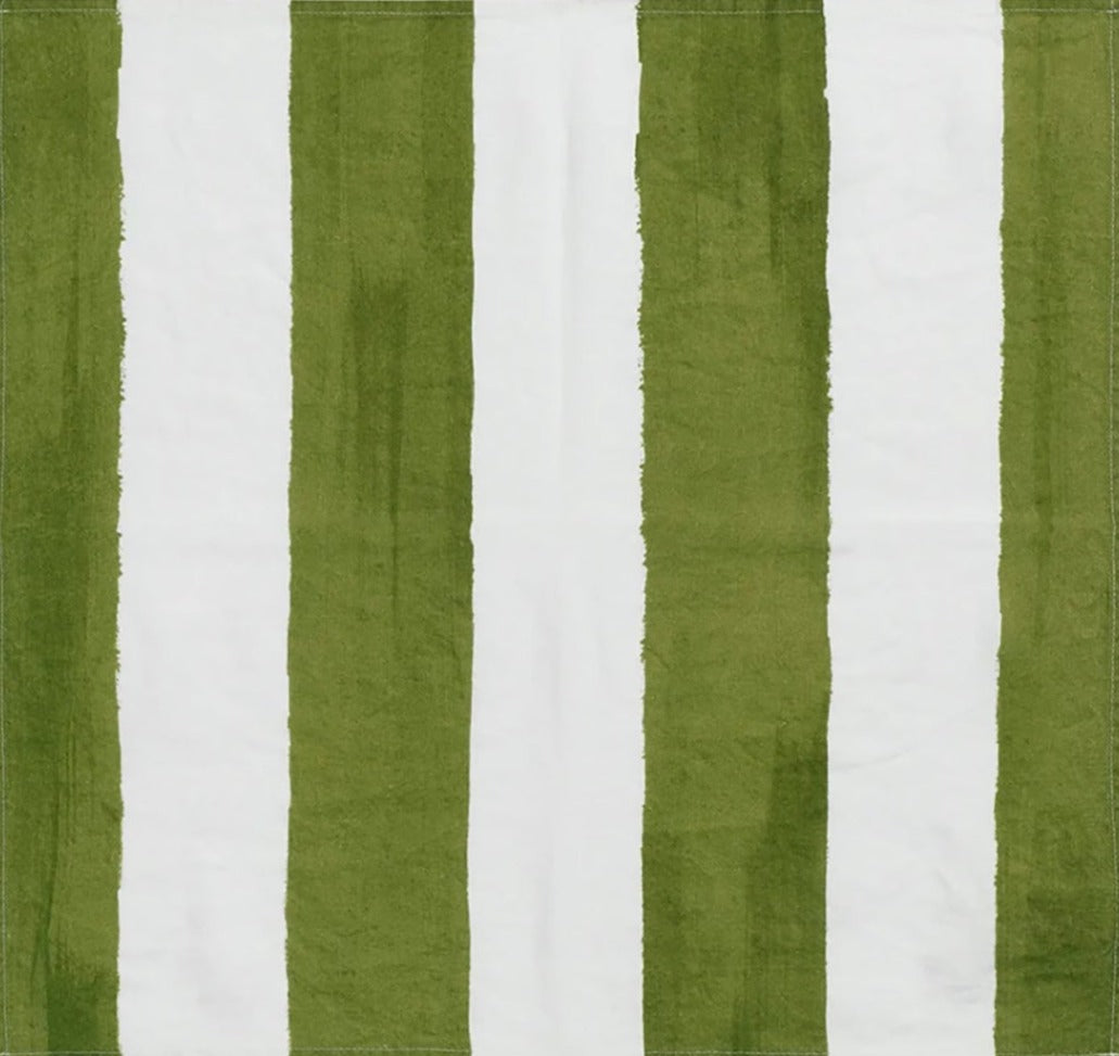 Stripe Linen Napkins - Green & White (set of 4)